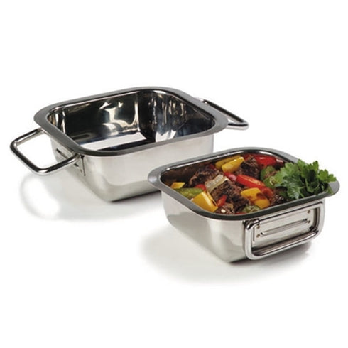 Charles | Plat de présentation carré Balti avec poignées, 8", acier inoxydable, VENTE FINALE