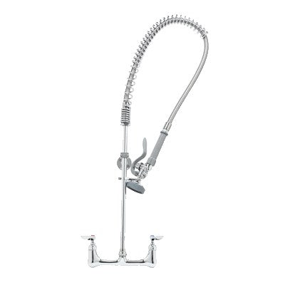 T&S B-0133-CCB EasyInstall 8" Wall Mount Pre-Rinse Faucet, 44" Flexible Hose, Lever Handles, 1/2" NPT Male Inlets