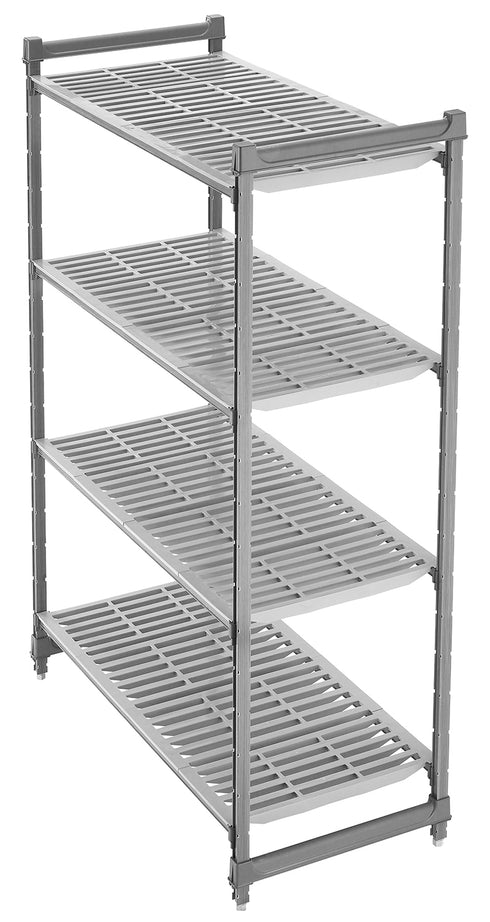 Cambro | Unités d'étagère Basics Plus Camshelving, 4 étagères ventilées, 72" de haut, Plastique, couleur graphite brossés