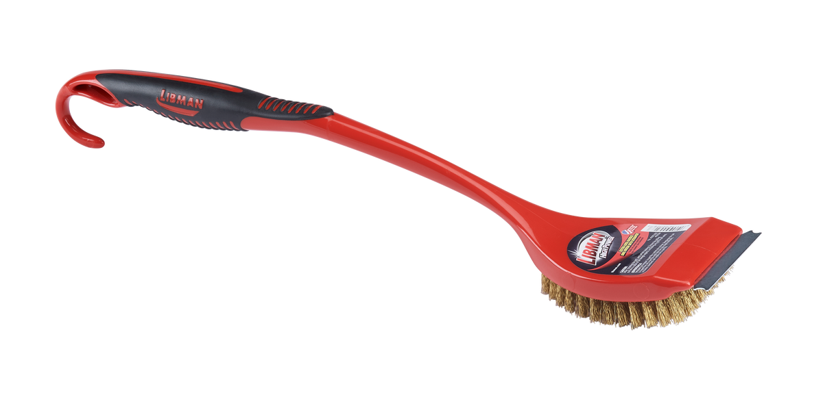 Crown Verity Libman Deluxe BBQ Grill Brush, Brass Bristles, Long Red
