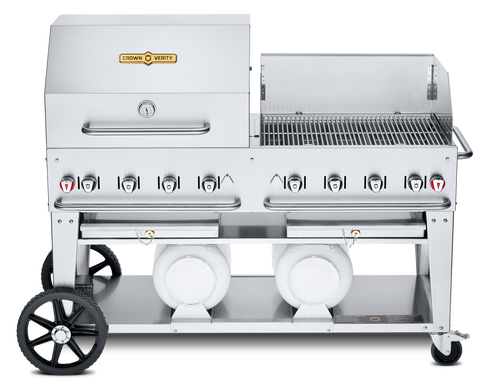 Couronne Vérité | Gril Club Series 60", réservoirs horizontaux, dôme roulant et support à petits pains 30", pare-vent 30", propane