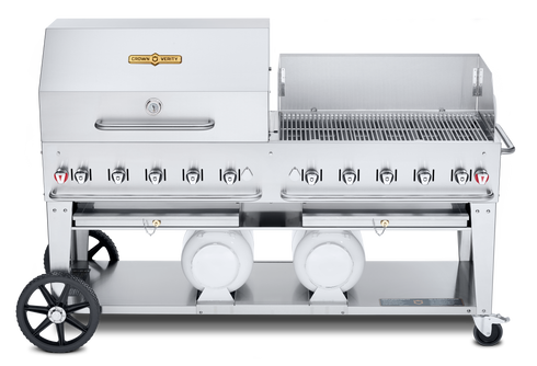 Couronne Vérité | Gril Club Series 72", réservoirs horizontaux, dôme roulant et support à petits pains 36", pare-vent 36", propane