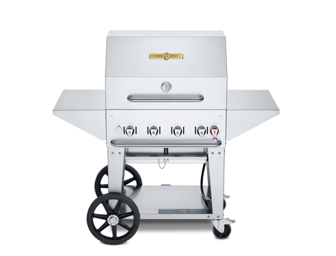Crown Verity Mobile 30" Gas Grill with Roll Dome, Bun Rack, 2 Removeable End Shelves & BBQ Cover