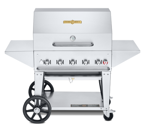 Couronne Vérité | Gril à gaz mobile de 36 po avec dôme en rouleau, support à petits pains, 2 tablettes d'extrémité amovibles et housse de barbecue