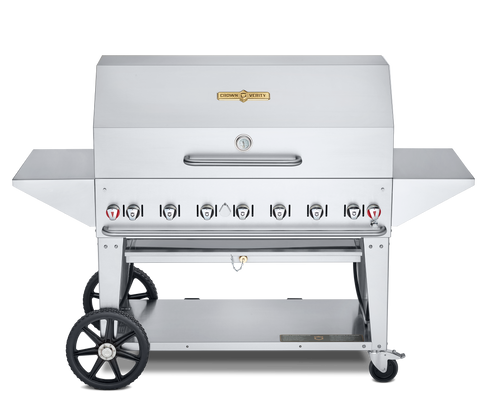 Couronne Vérité | Gril à gaz mobile de 48 po avec dôme en rouleau, support à petits pains, 2 tablettes d'extrémité amovibles et housse de barbecue