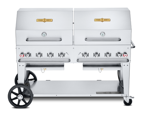 Couronne Vérité | Gril à gaz mobile de 60 po avec 2 dômes en rouleau de 30 po et supports à petits pains