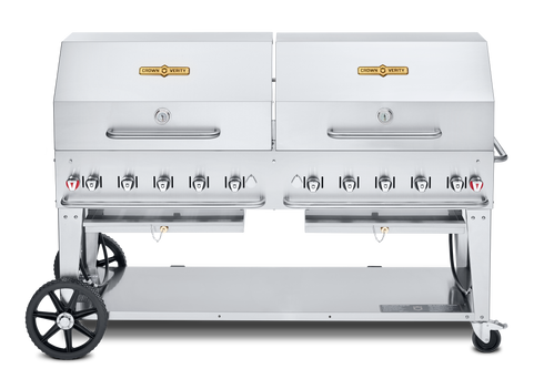 Couronne Vérité | Gril à gaz mobile de 72 po avec 2 dômes en rouleau de 36 po et supports à petits pains