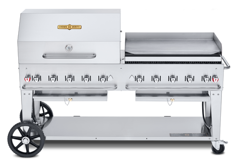 Crown Verity Mobile 72" Gas Grill with 36" Roll Dome & Bun Rack and 36" Griddle