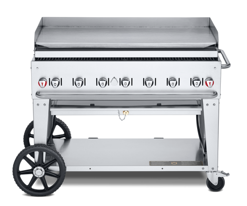 Couronne Vérité | Plaque chauffante à gaz mobile 48" avec bac à graisse et dosseret, acier inoxydable