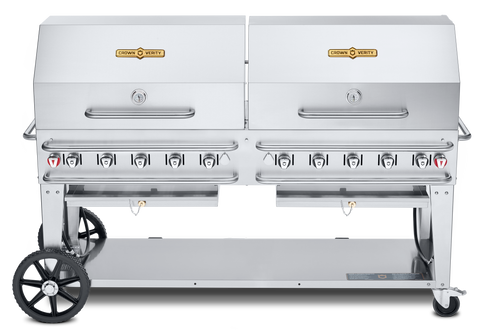 Couronne Vérité | Gril à gaz de location Pro Series de 72 po avec barres de protection, 2 dômes roulants de 36 po et supports à petits pains