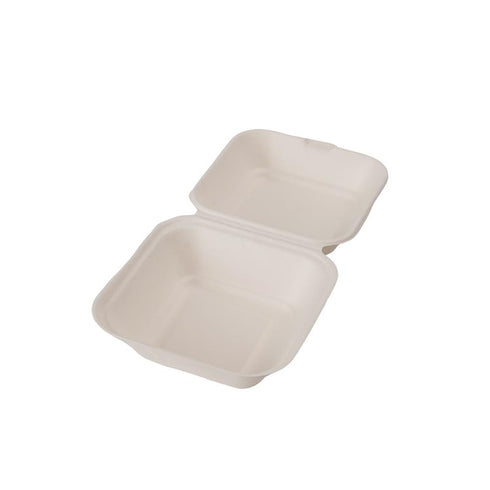 Éco-Emballage | Récipient compostable à clapet en canne à sucre, petit carré, blanc (paquet de 500)