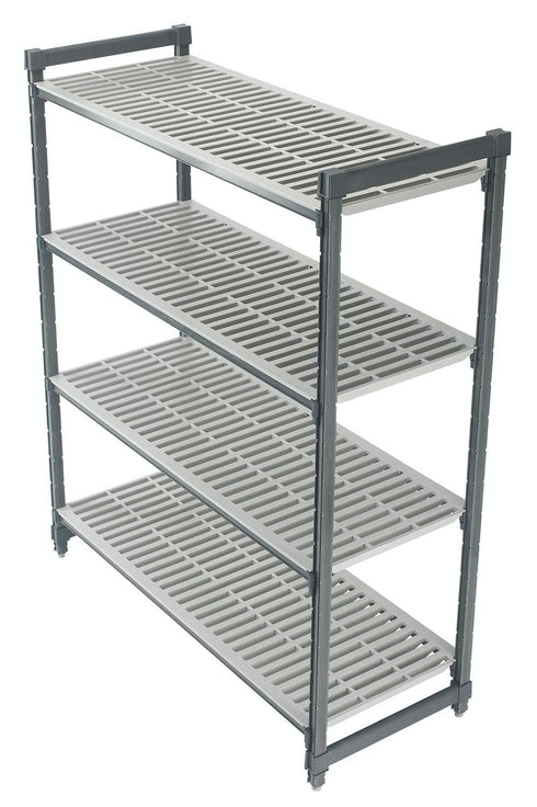 Cambro Elements Series Camshelving Starter Units, 4 Vented Shelves, 72" Tall, Brushed Graphite Plastic, 18" x 60", FINAL SALE