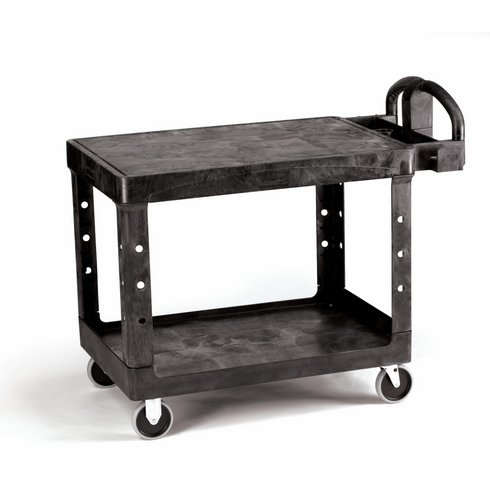 Caoutchouc | Chariot utilitaire robuste à tablette plate, poignée ergonomique, capacité de charge de 500 lb, noir