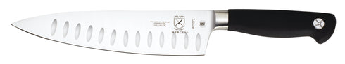 Mercer Genesis Chef Knife, Short Bolster Granton Edge, 8", Black