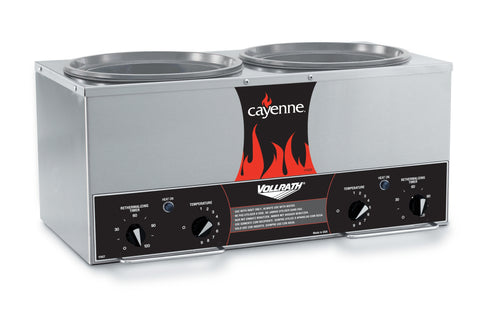 Vollrath 72028 Cayenne Round Heat 'N Serve Countertop Twin Well 7 qt Rethermalizer, 120V