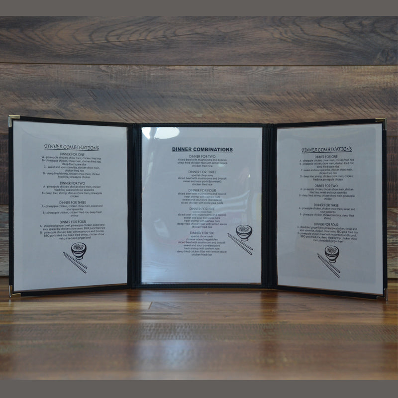 Universal Bindery Economy Menu Cover, 3 Panels, 6 Viewing Sides, Cle