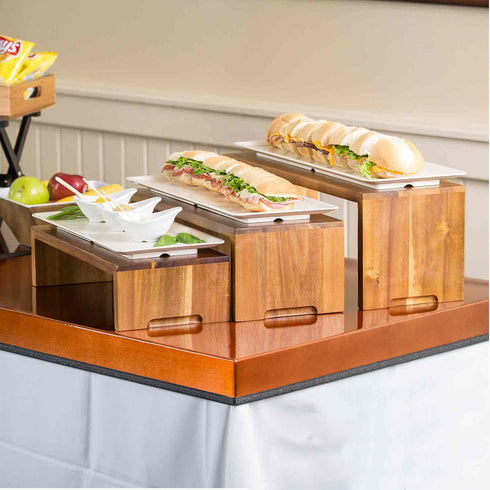 TableCraft Cascade Risers 3 Piece Nesting Display Risers, Acacia