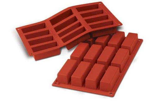 Silikomart Rectangle Cake Mold, 12 Wells, 2.37 oz, Red Silicone