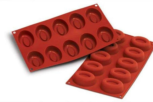 Silikomart | Moule à savarin ovale, 10 puits, 2 oz, silicone rouge