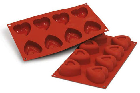 Silikomart Heart Mold, 8 Wells, 2.4 oz, Red Silicone