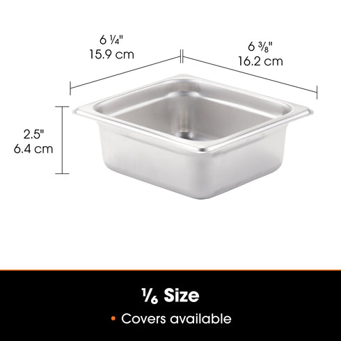 Articles de signature | Bac gastronome de taille 1/6, acier inoxydable de calibre 24