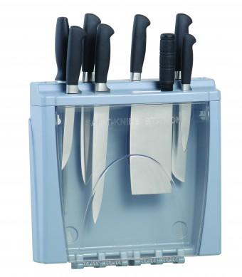 San Jamar Saf-T-Knife Station Knife Storage, Clear/Blue