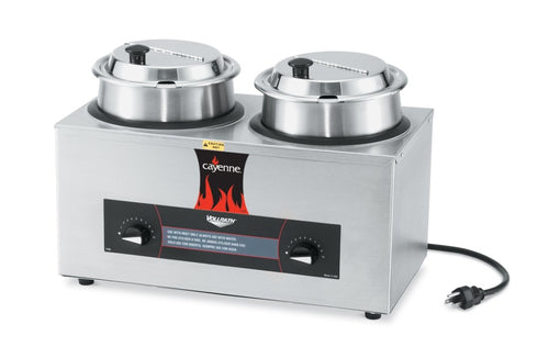 Vollrath 72040 Cayenne Round Heat 'N Serve Countertop Twin Well 4 qt Rethermalizer Package