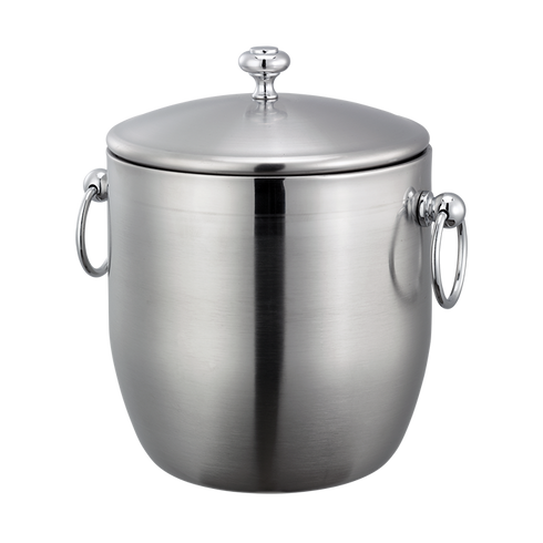Service Ideas Round Double Wall Ice Bucket with Lid & Tongs, 3 L, Stainless Steel
