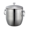 Service Ideas Round Double Wall Ice Bucket with Lid & Tongs, 3 L, Stainless Steel