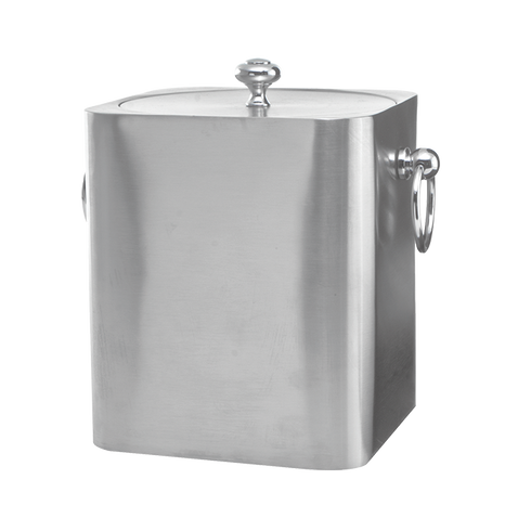 Service Ideas Square Double Wall Ice Bucket with Lid, 3 L, Stainless Steel