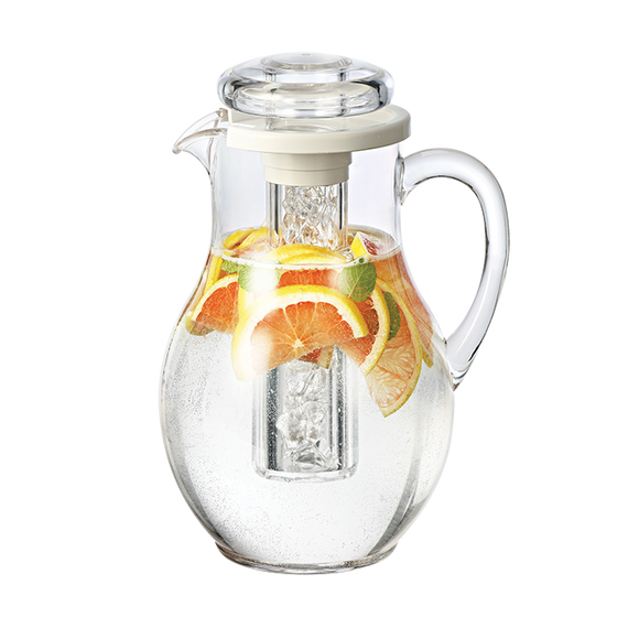 Service Ideas Pitcher with Ice Tube, 3 L, Clear Plastic