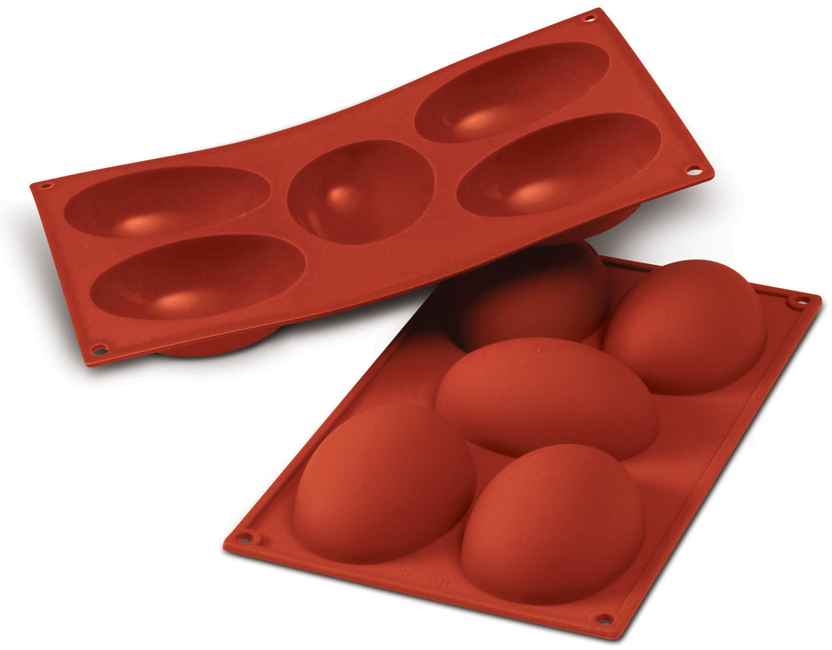 Silikomart Half Egg Shaped Molds, 5 x 4.4 oz, Red Silicone