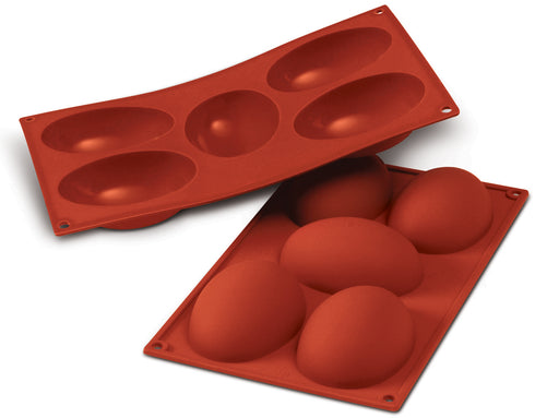 Silikomart Half Egg Shaped Molds, 5 x 4.4 oz, Red Silicone