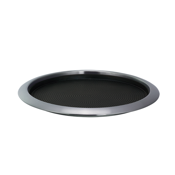 Service Ideas Round Serving Tray with Removable Non-Slip Insert, Stainless Steel/Black