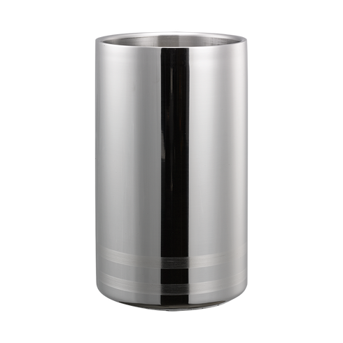 Service Ideas Double Wall Wine Chiller with Band Accents, Polished Stainless Steel