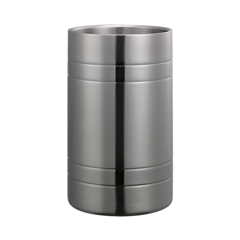 Service Ideas Double Wall Wine Chiller with Band Accents, Brushed Stainless Steel