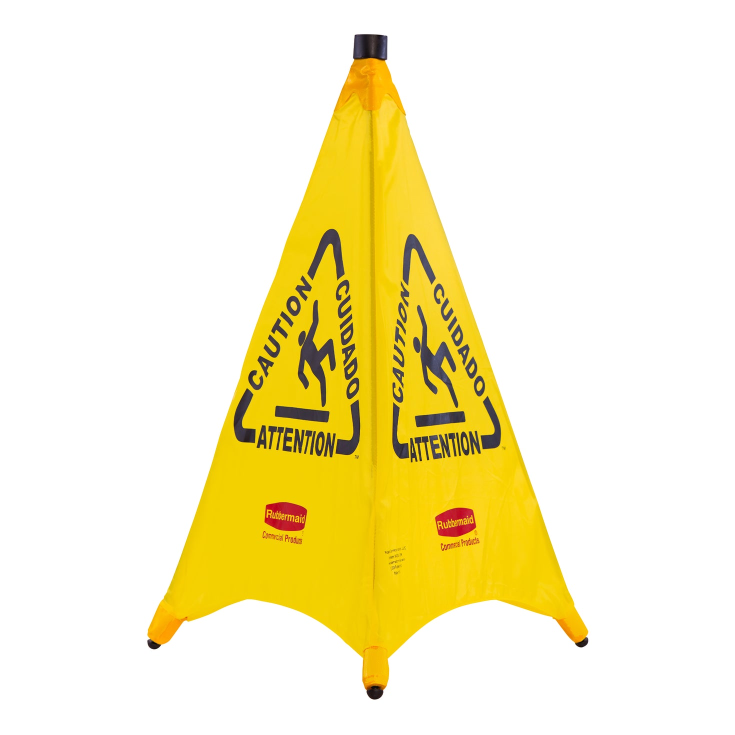 Rubbermaid Floor Caution Sign, Pop Up, Multilingual, 3 Sided, Yellow