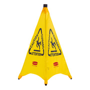 Rubbermaid Floor Caution Sign, Pop Up, Multilingual, 3 Sided, Yellow