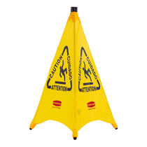 Rubbermaid Floor Caution Sign, Pop Up, Multilingual, 3 Sided, Yellow