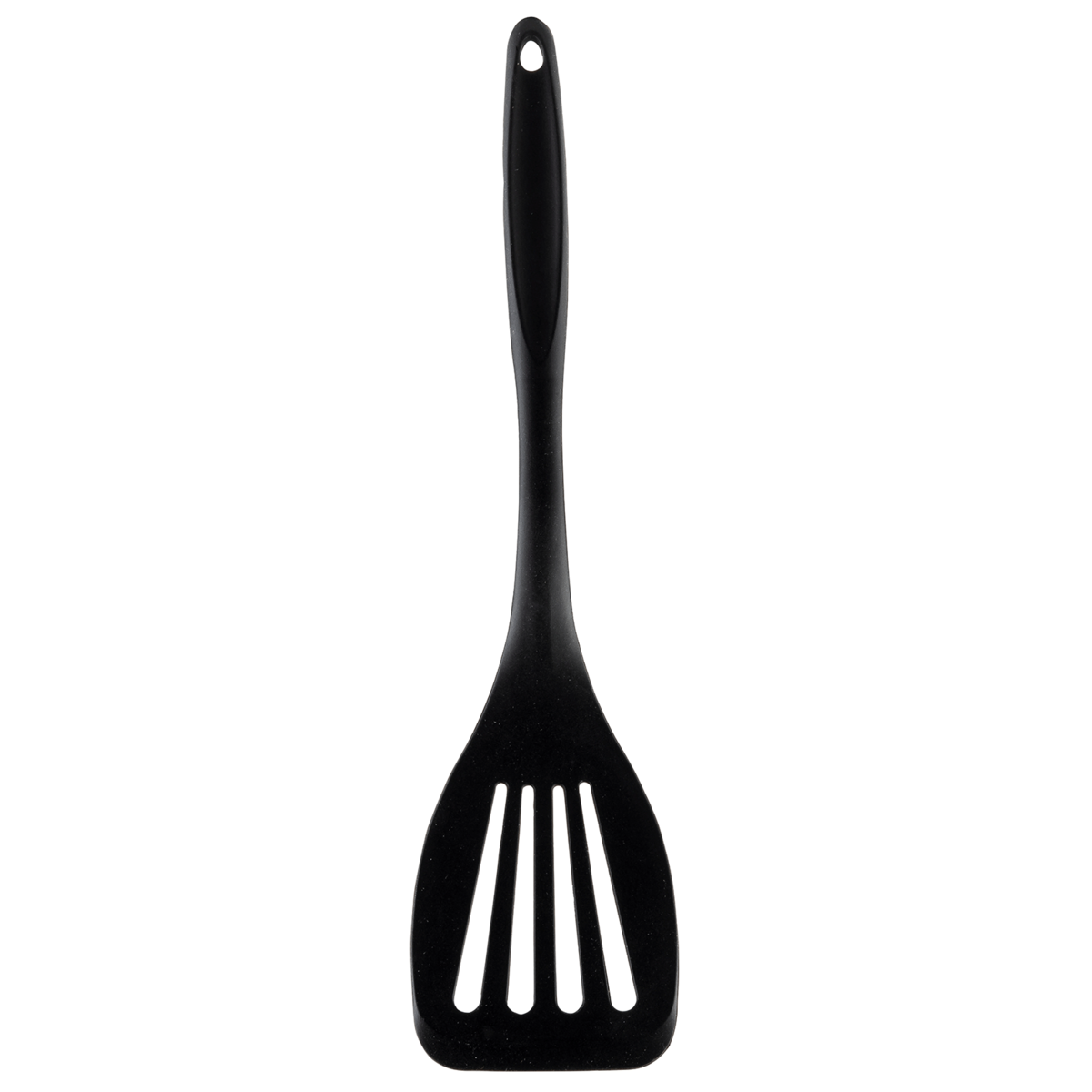 Tablecraft Black Silicone Slotted Spatula with Stainless Steel Handle - 14L