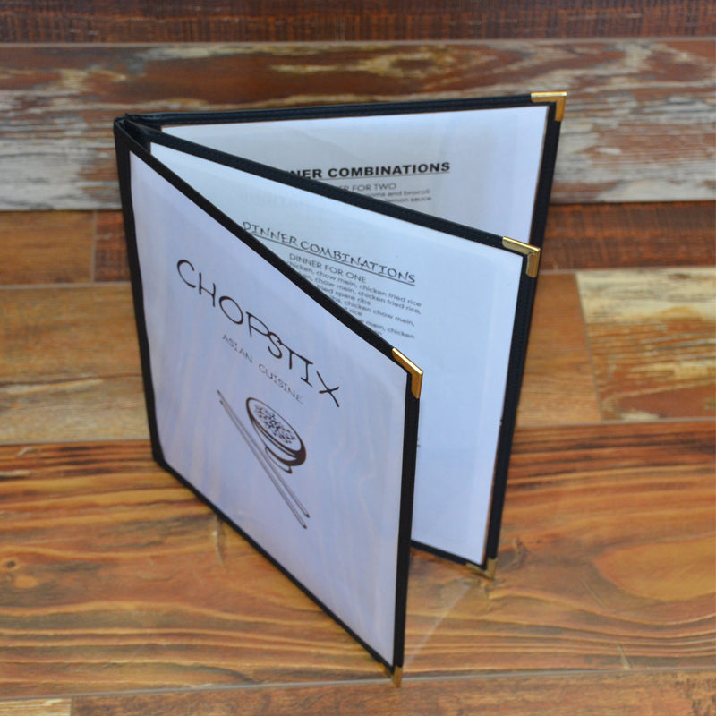 Universal Bindery Economy Menu Cover, 3 Pages, 6 Viewing Sides, Clea
